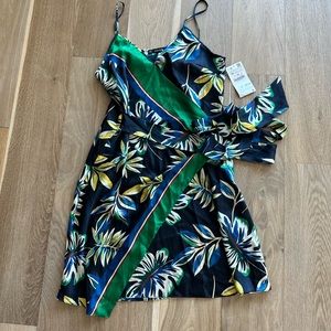 New Zara summer spaghetti strap dress green and blue wrap size M